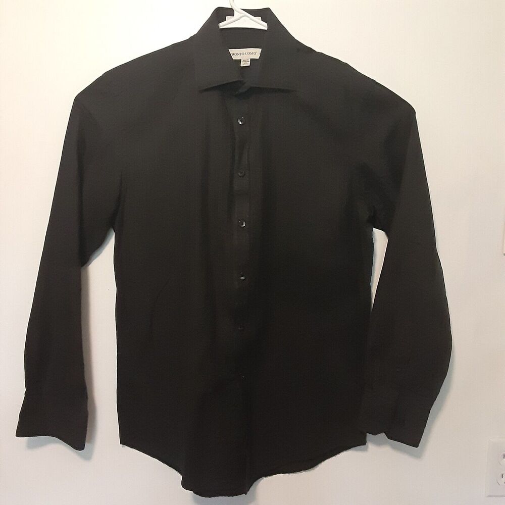 Pronto Uomo Mens Button Up Dress Shirt Black Size Medium Modern Fit